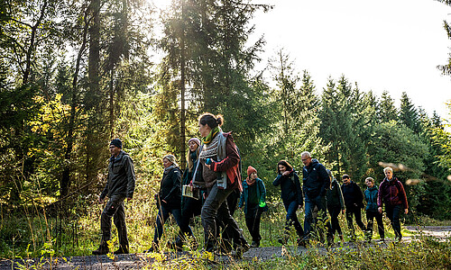 Das Bild zeigt das Stiftungsteam bei einer Exkursion zum Naturschutzgroßprojekt  im Thüringer Wald.